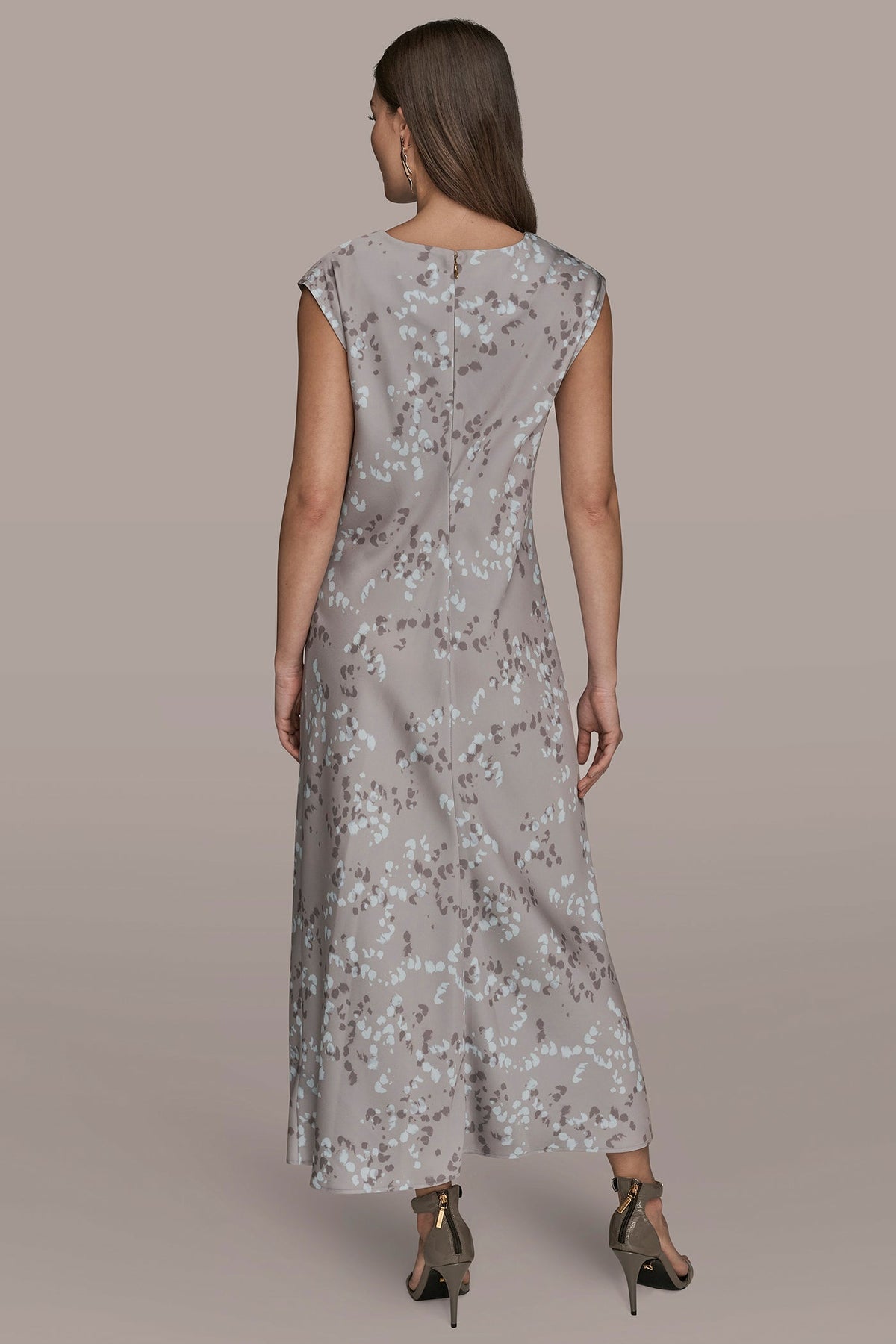CAP SLEEVE V-NECK PRINTED MIDI DRESS