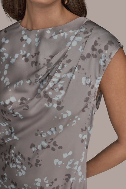 CAP SLEEVE V-NECK PRINTED MIDI DRESS