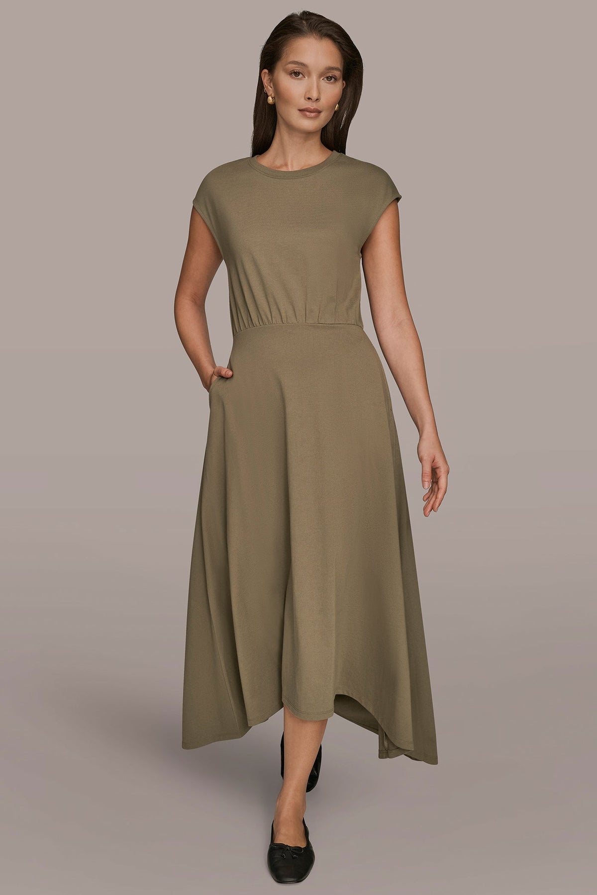 CAP SLEEVE CREW NECK DRESS