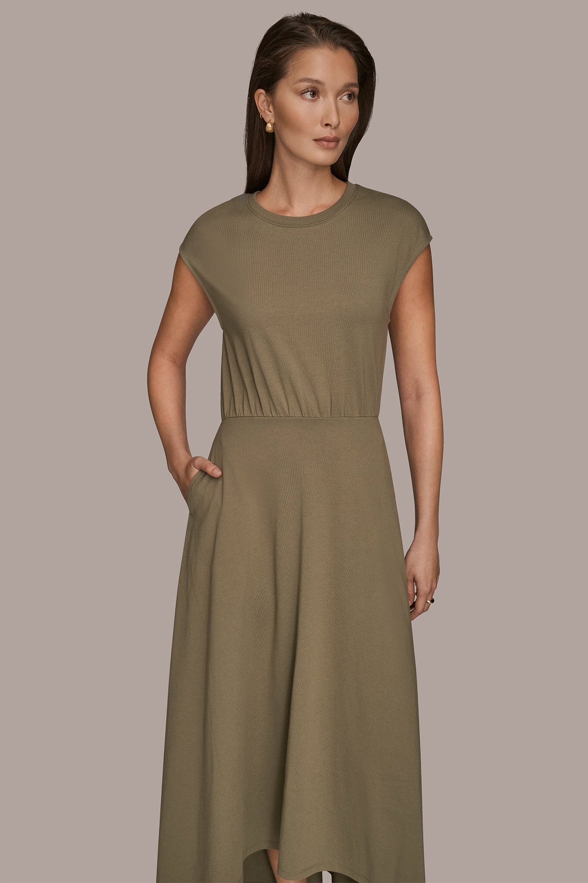 CAP SLEEVE CREW NECK DRESS