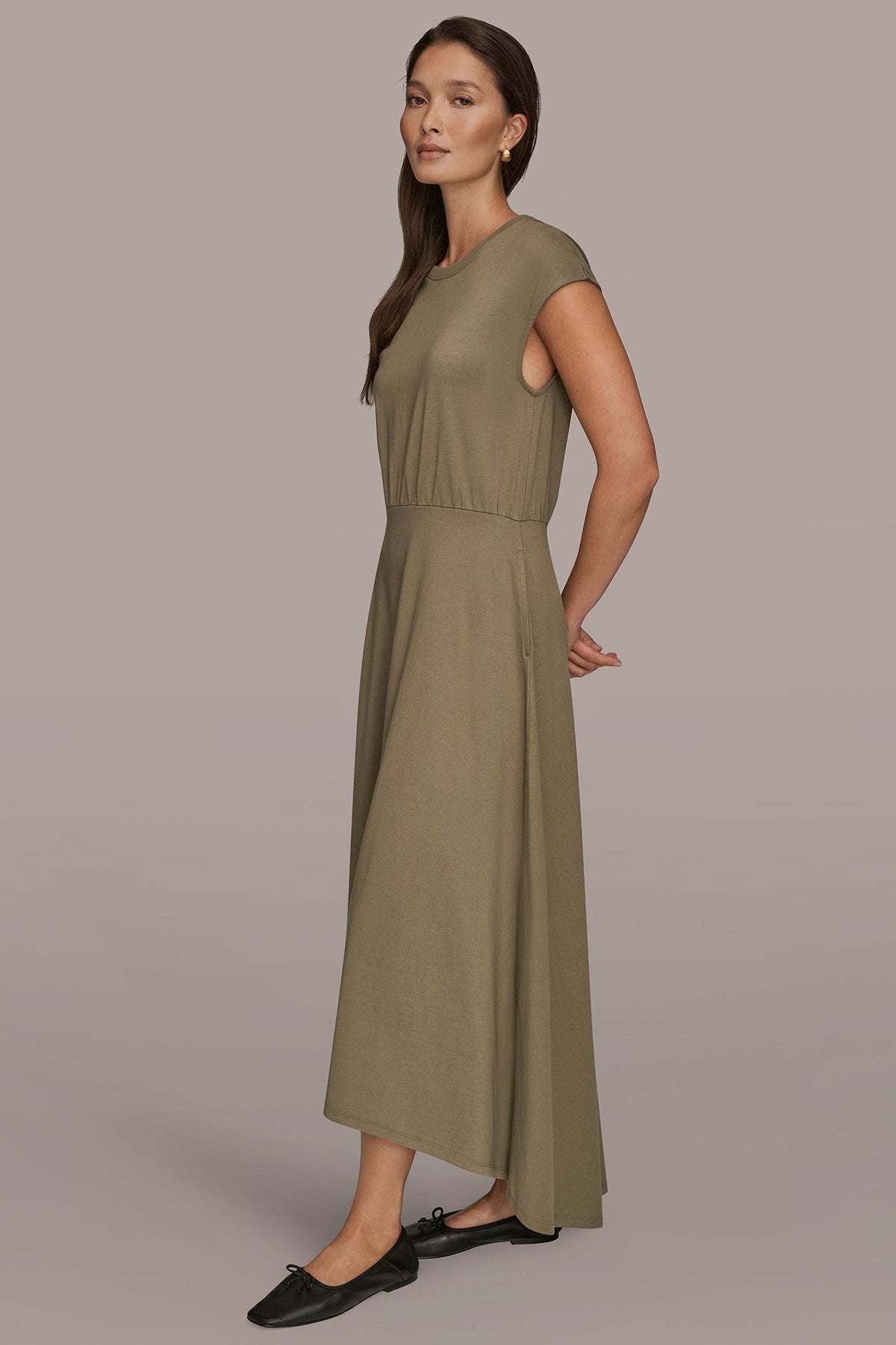 CAP SLEEVE CREW NECK DRESS