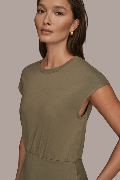 CAP SLEEVE CREW NECK DRESS