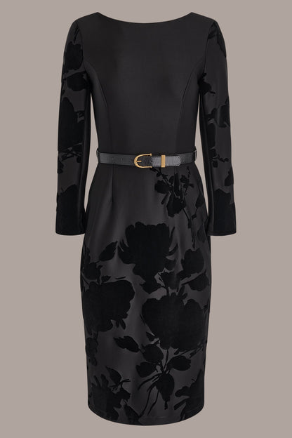 3/4 SLEEVE BOATNECK MIDI SHEATH DRESS