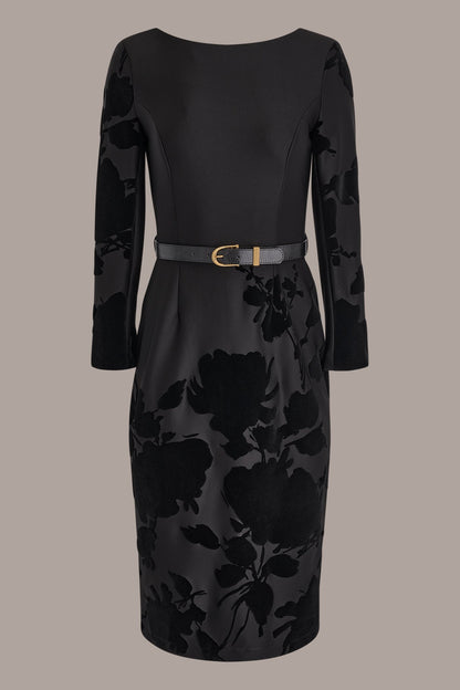 3/4 SLEEVE BOATNECK MIDI SHEATH DRESS