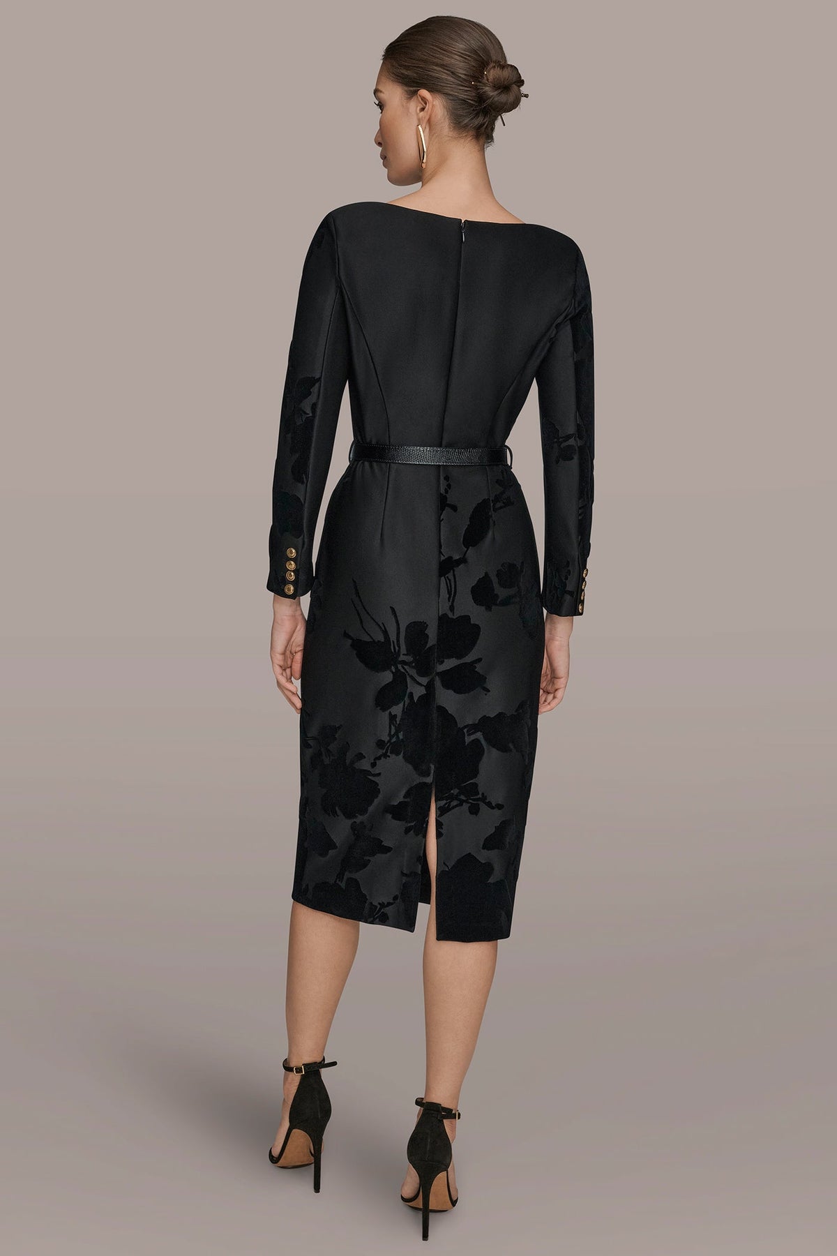 3/4 SLEEVE BOATNECK MIDI SHEATH DRESS