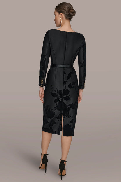 3/4 SLEEVE BOATNECK MIDI SHEATH DRESS