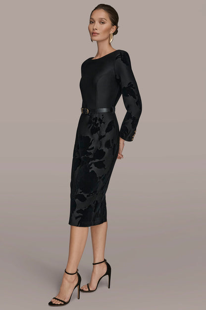 3/4 SLEEVE BOATNECK MIDI SHEATH DRESS