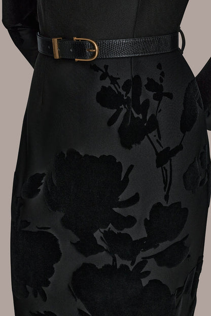 3/4 SLEEVE BOATNECK MIDI SHEATH DRESS