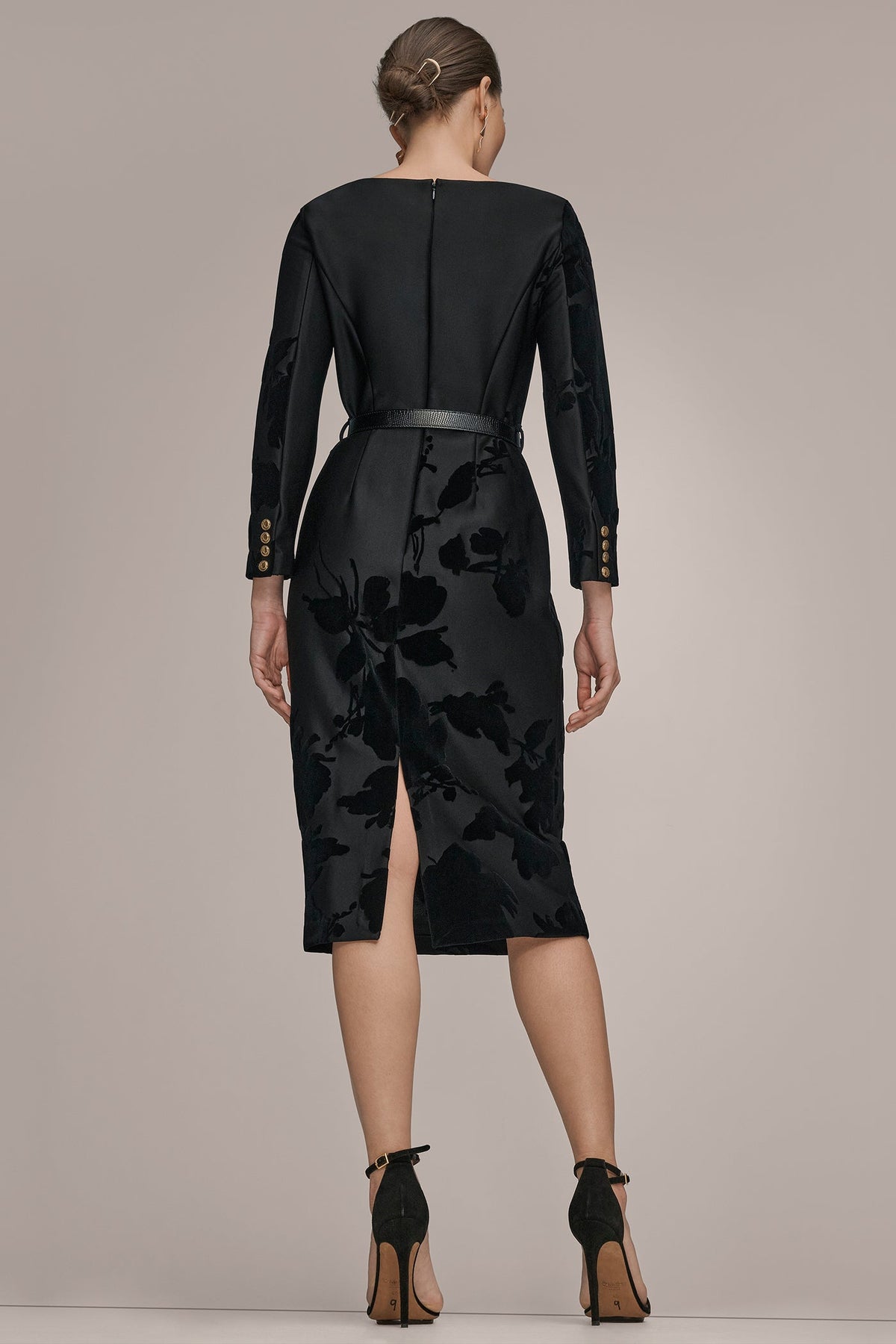 3/4 SLEEVE BOATNECK MIDI SHEATH DRESS