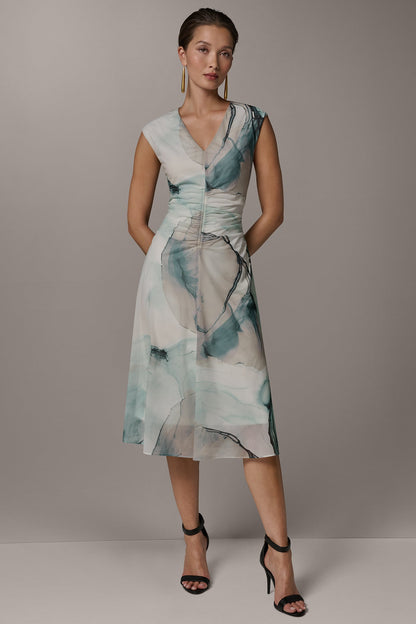 CHIFFON STRIPE MIDI SHIFT DRESS