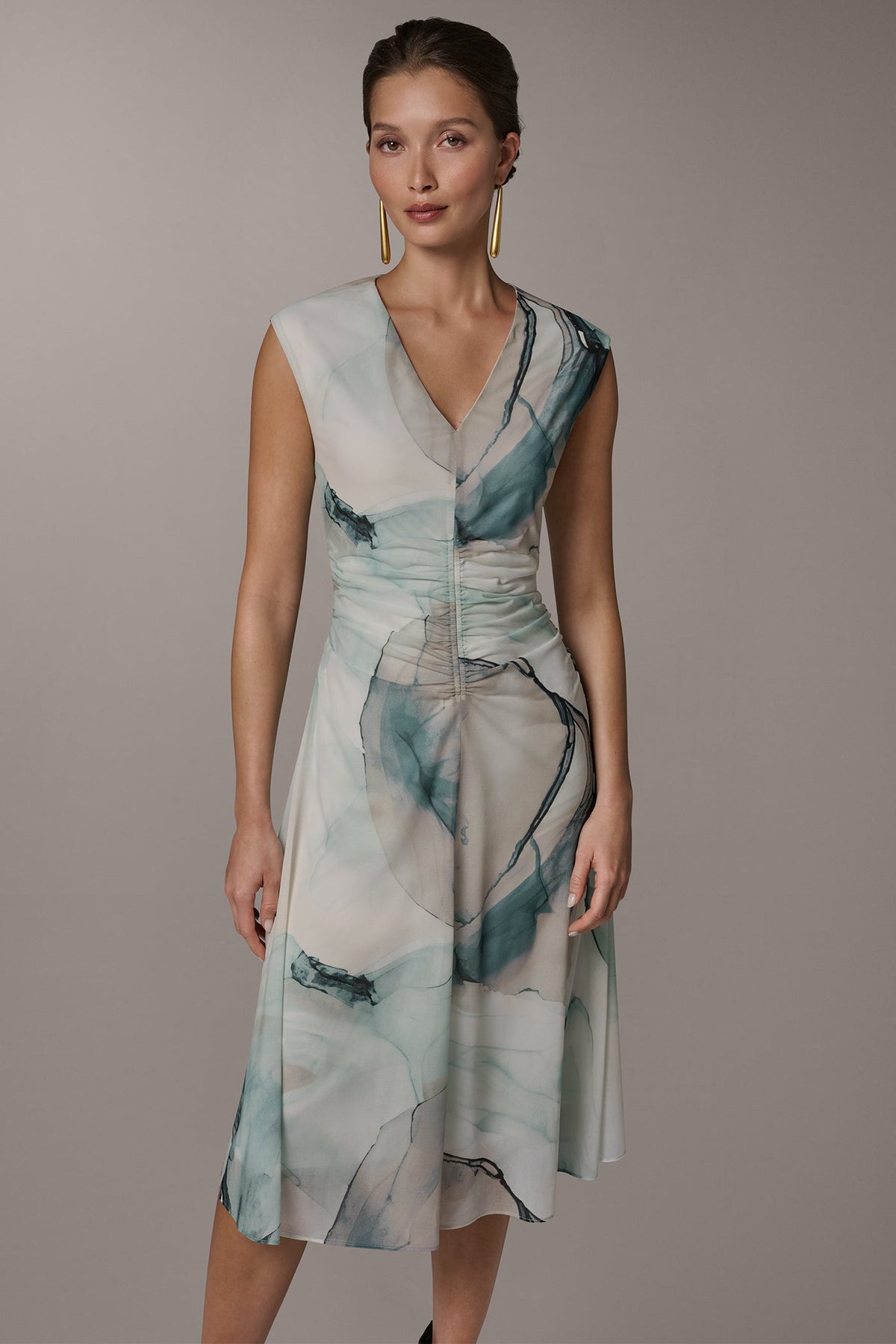 CHIFFON STRIPE MIDI SHIFT DRESS