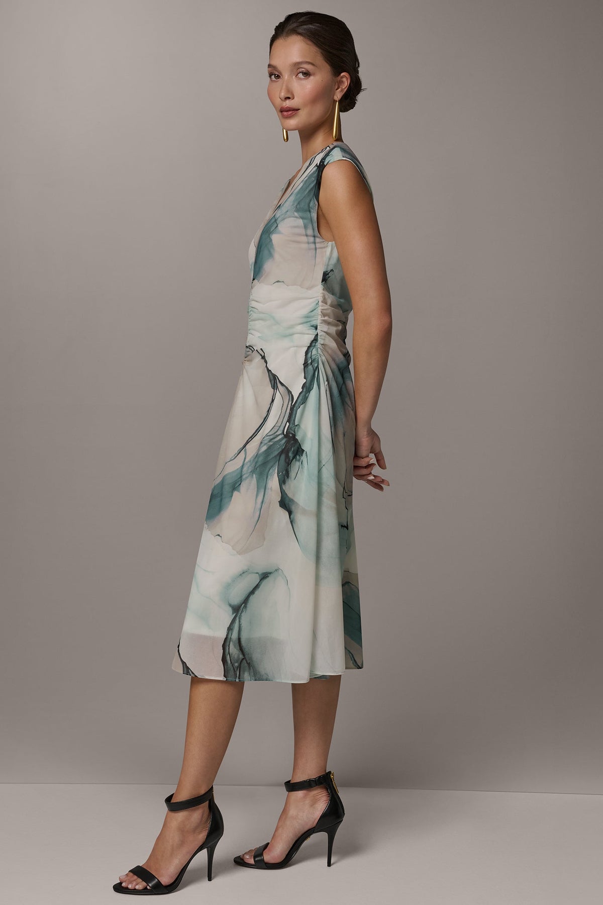 CHIFFON STRIPE MIDI SHIFT DRESS