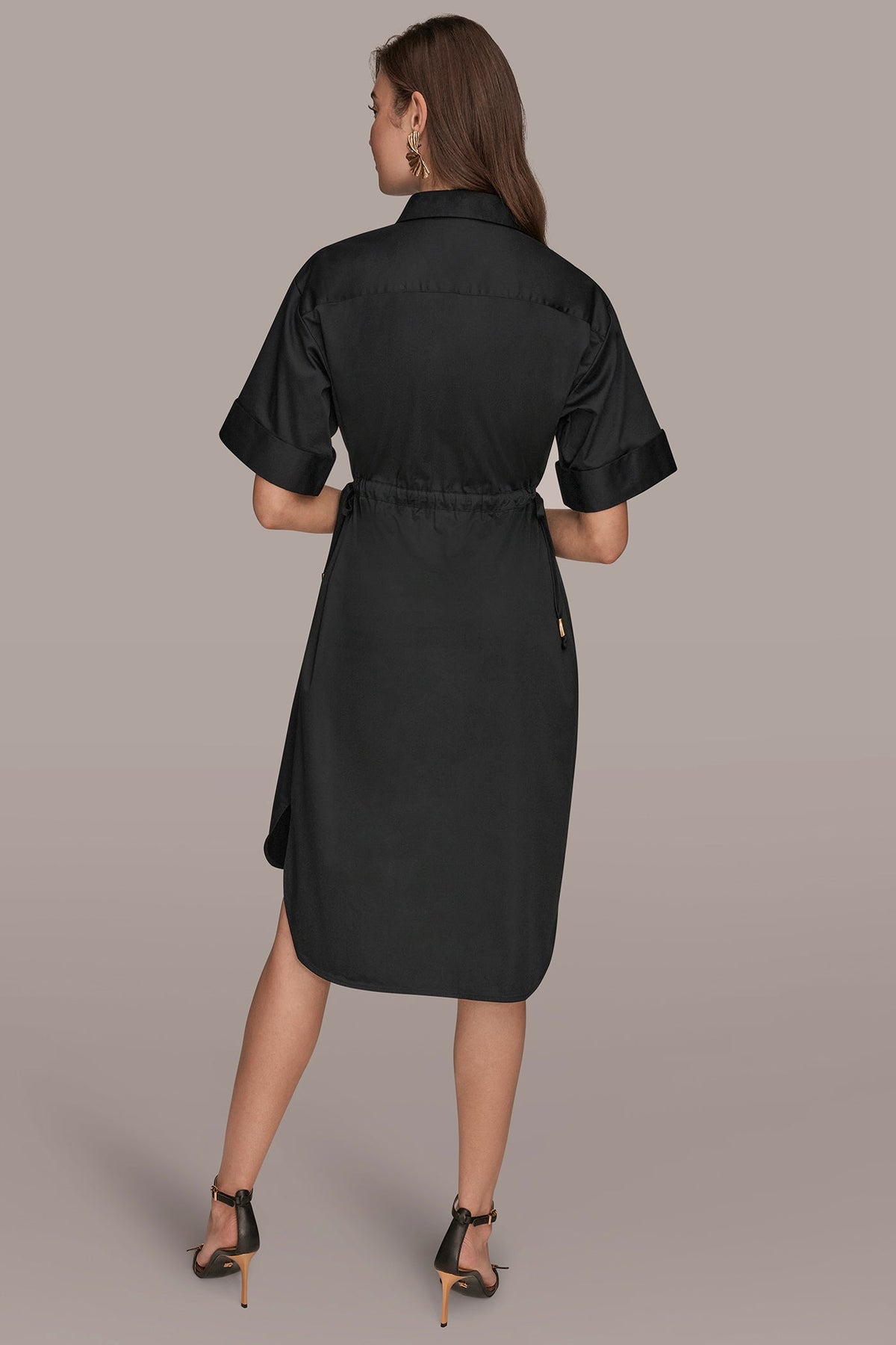 COTTON-SATEEN DRAWSTRING SHIRT DRESS