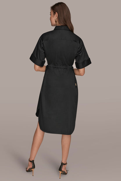 COTTON-SATEEN DRAWSTRING SHIRT DRESS