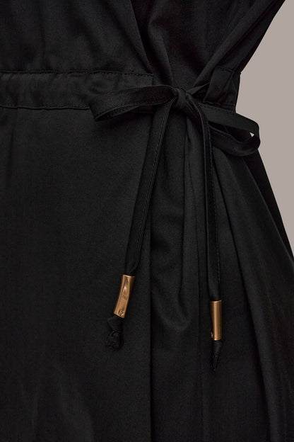 COTTON-SATEEN DRAWSTRING SHIRT DRESS