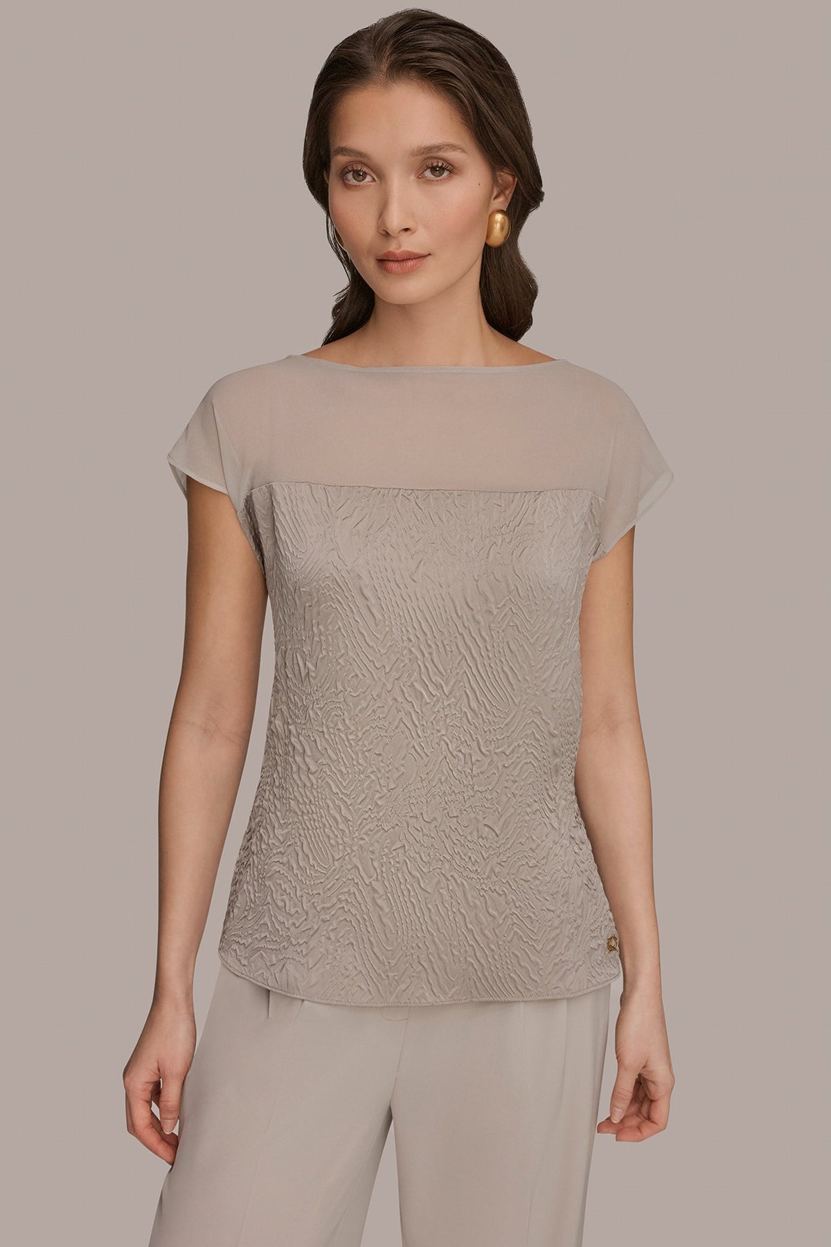 MESH AND JACQUARD BLOUSE