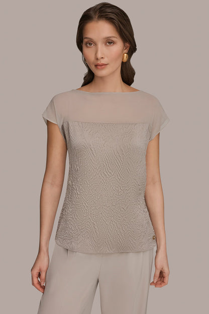 MESH AND JACQUARD BLOUSE
