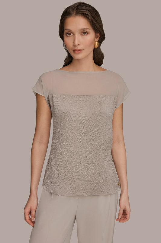 MESH AND JACQUARD BLOUSE