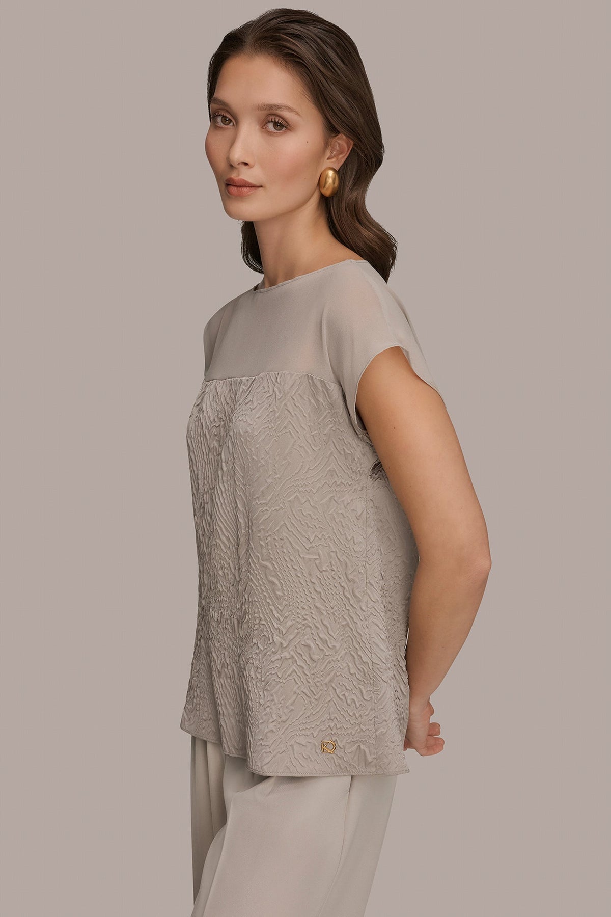 MESH AND JACQUARD BLOUSE