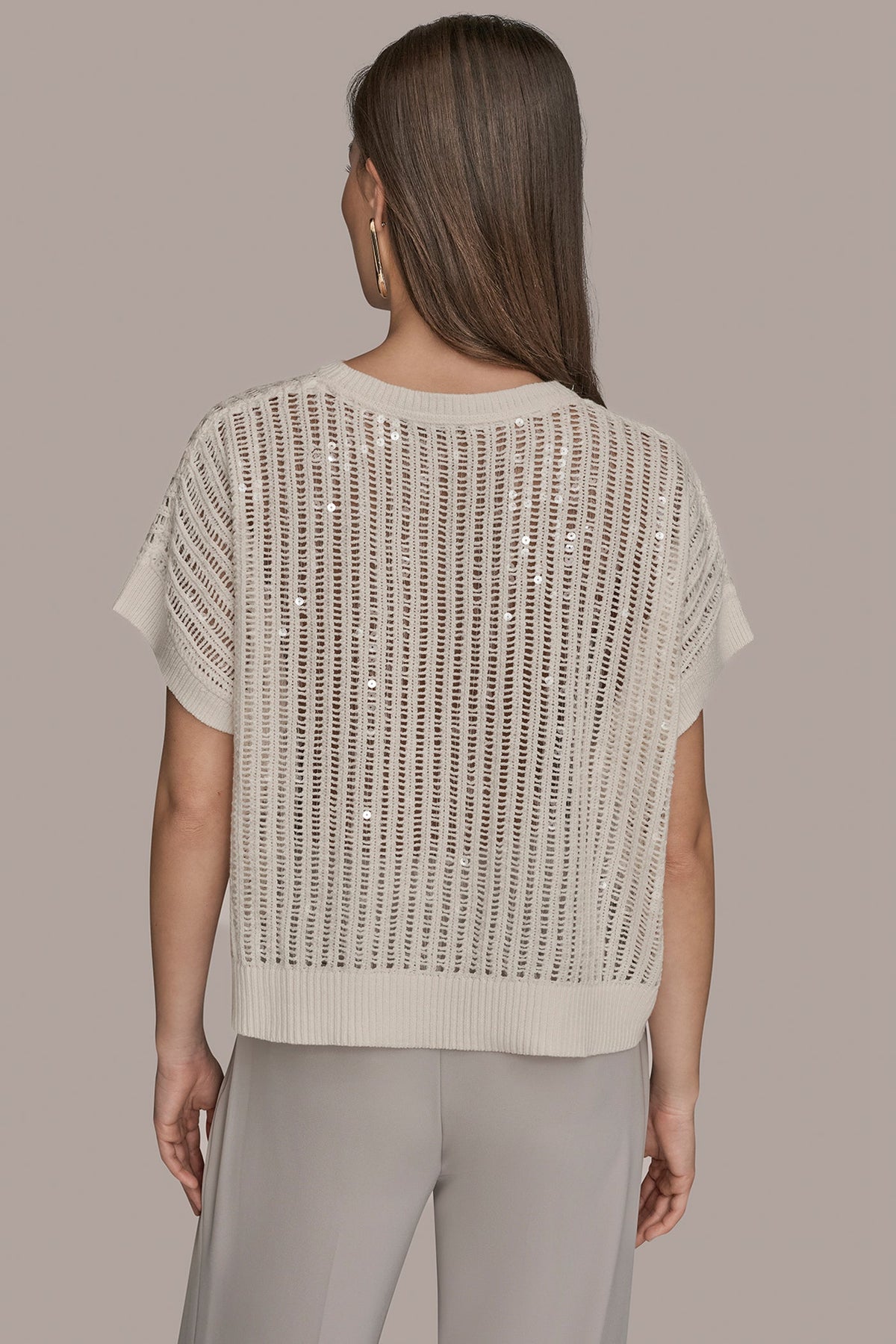 COTTON-BLEND SEQUIN OPEN-KNIT SWEATER