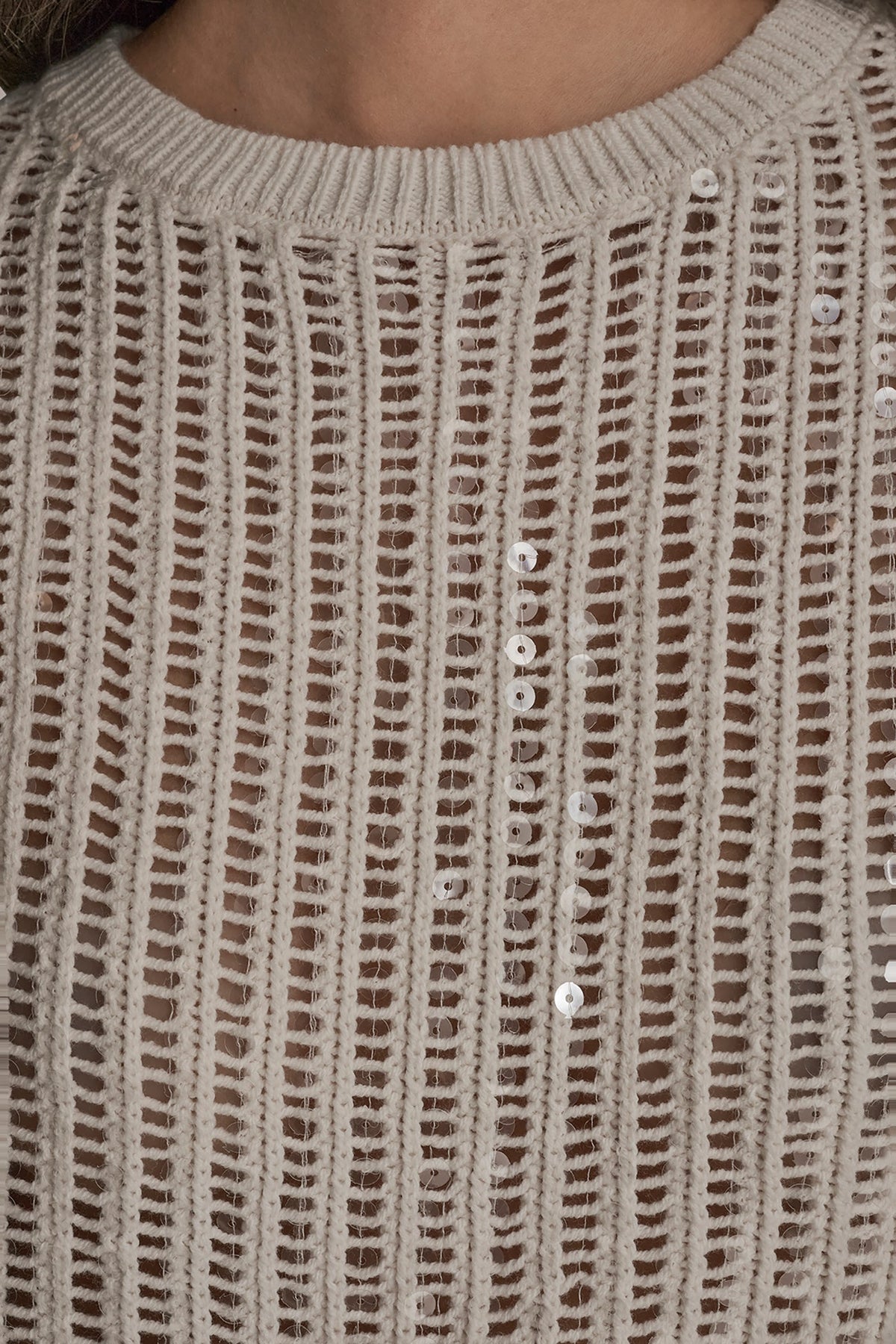 COTTON-BLEND SEQUIN OPEN-KNIT SWEATER