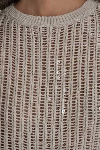 COTTON-BLEND SEQUIN OPEN-KNIT SWEATER