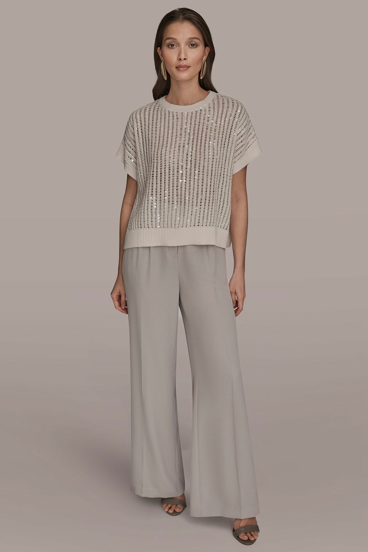 COTTON-BLEND SEQUIN OPEN-KNIT SWEATER