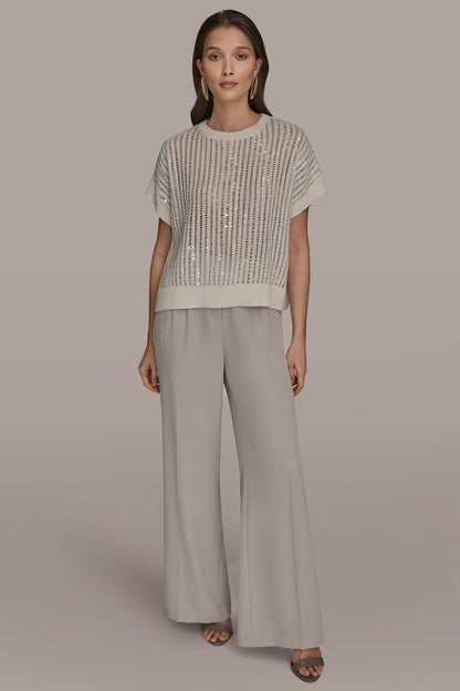 COTTON-BLEND SEQUIN OPEN-KNIT SWEATER