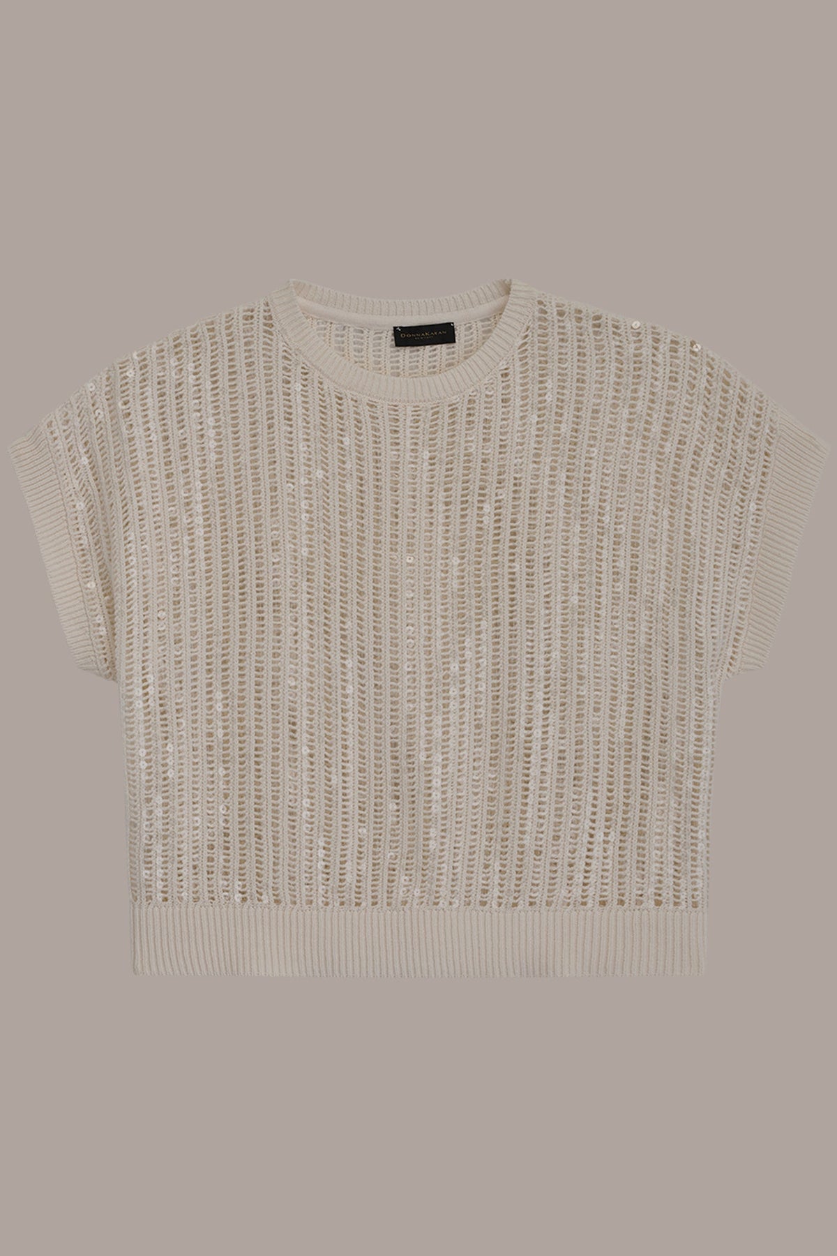 COTTON-BLEND SEQUIN OPEN-KNIT SWEATER