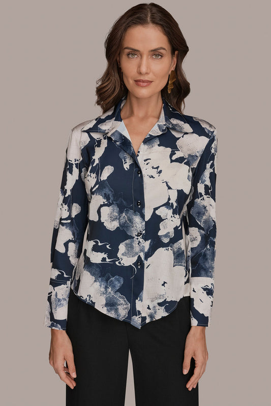 FLORAL PRINT HIGH-LOW BLOUSE