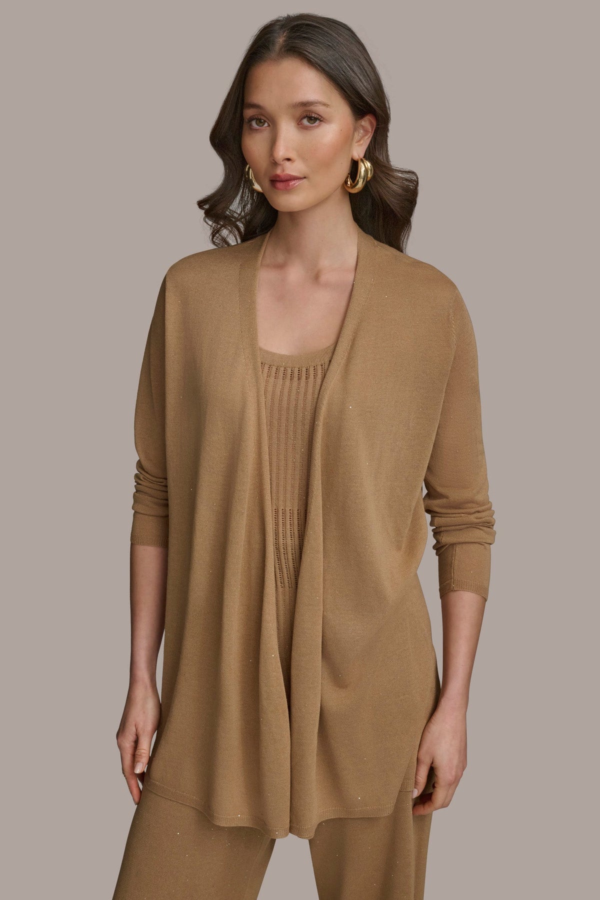 LONG SLEEVE RIB OPEN CARDIGAN