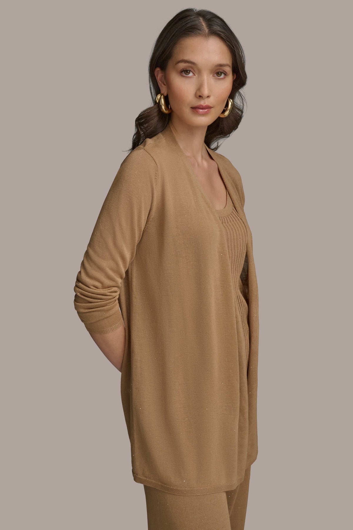 LONG SLEEVE RIB OPEN CARDIGAN