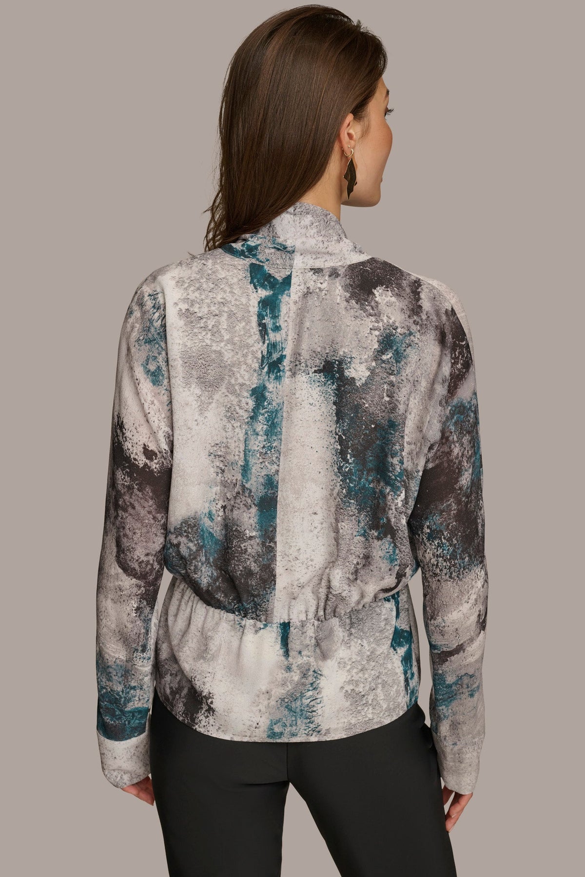 PRINTED FAUX WRAP BLOUSE