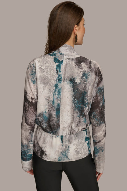 PRINTED FAUX WRAP BLOUSE