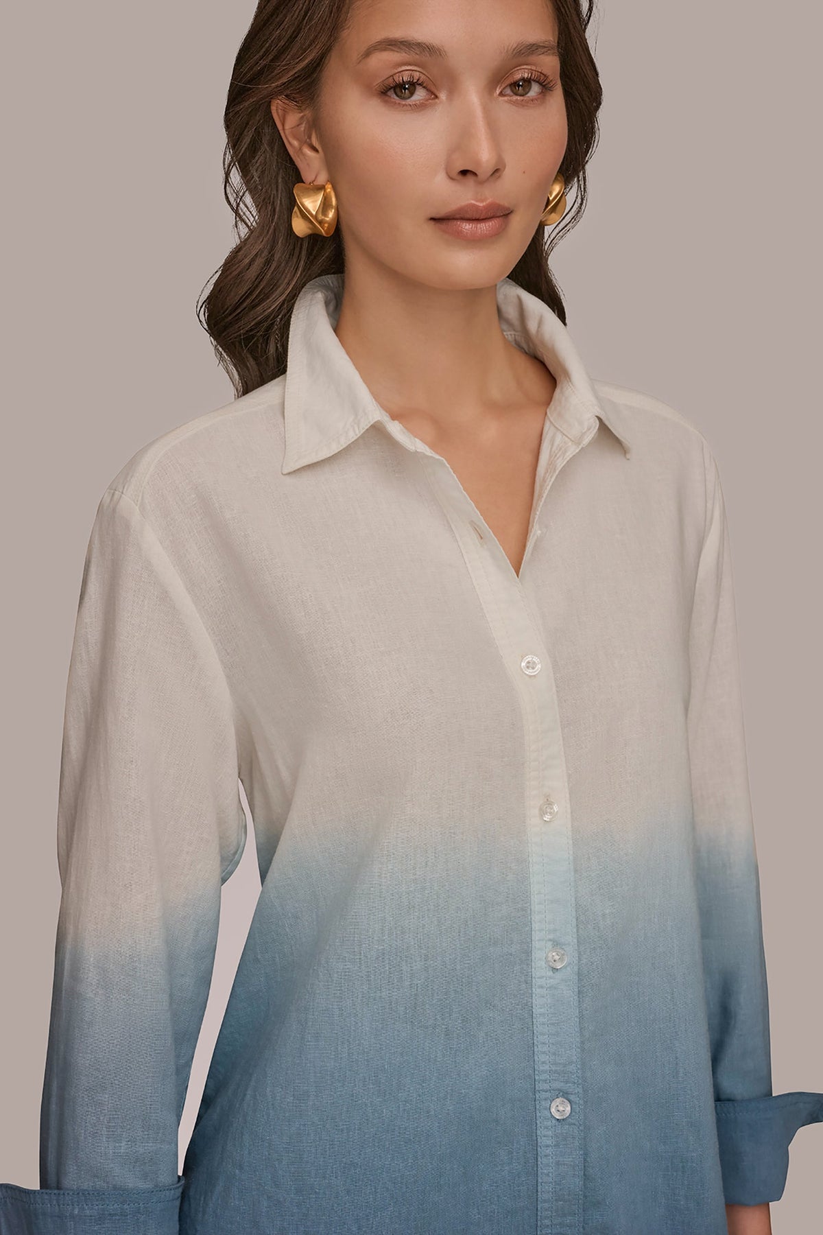 LINEN-BLEND DIP-DYED STRIPED SHIRT