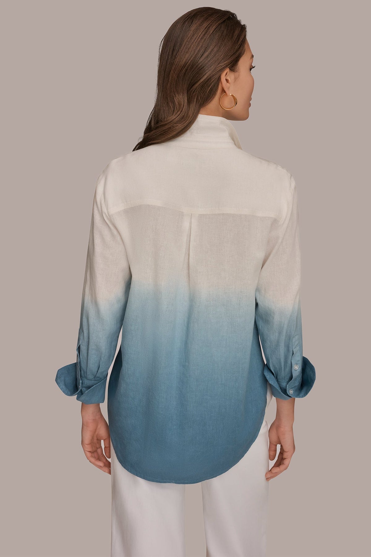 LINEN-BLEND DIP-DYED STRIPED SHIRT