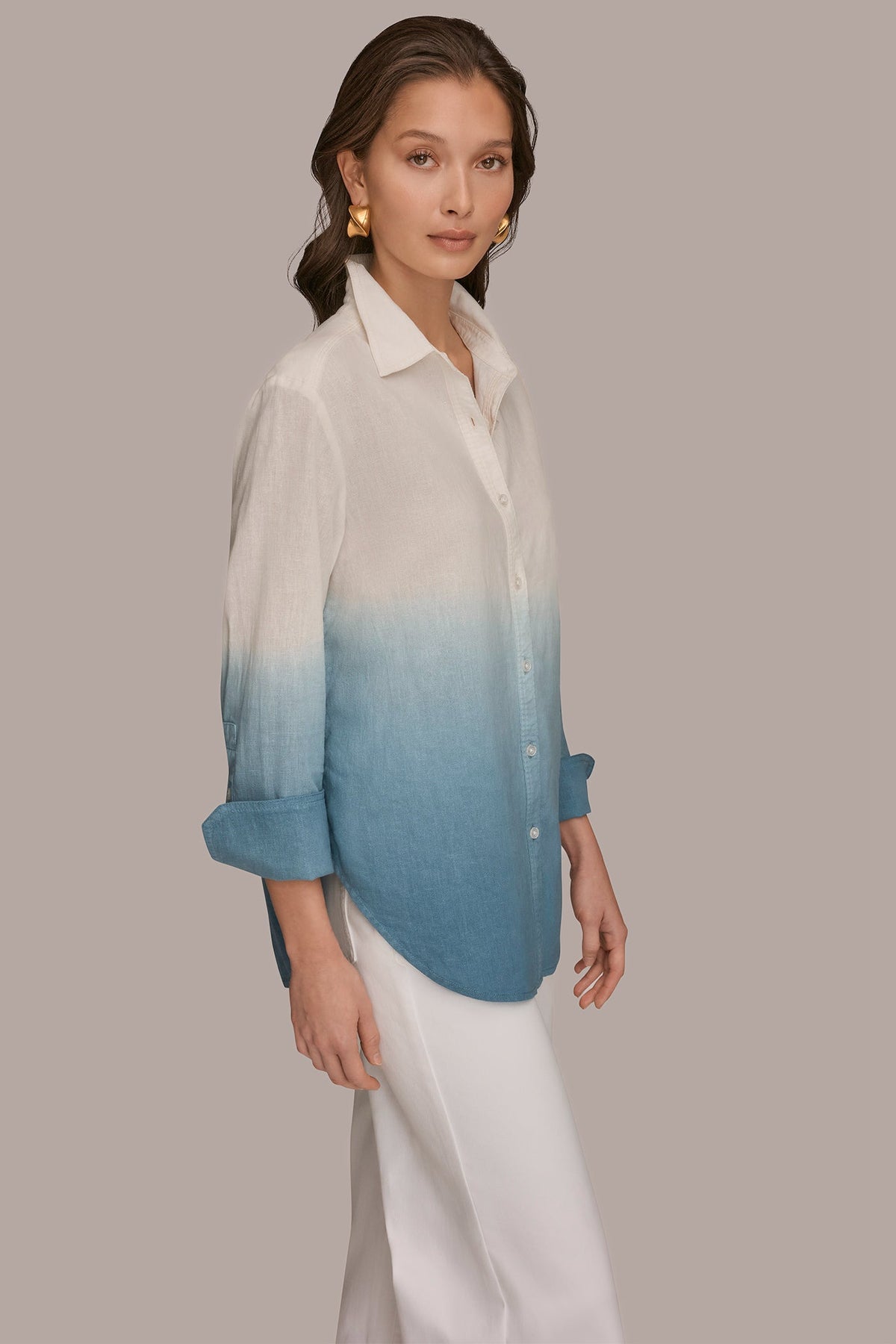 LINEN-BLEND DIP-DYED STRIPED SHIRT
