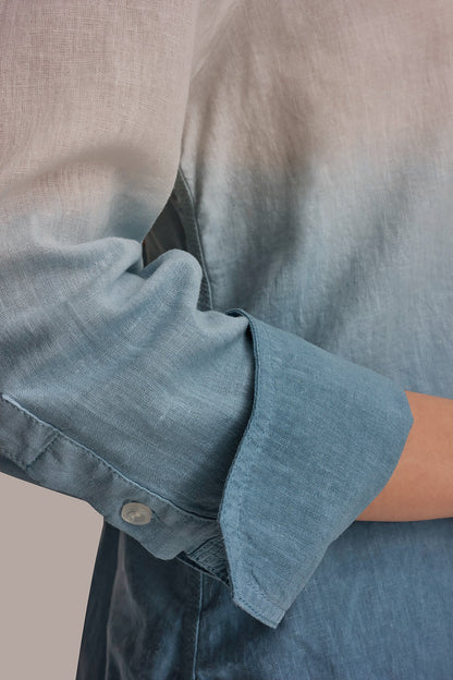 LINEN-BLEND DIP-DYED STRIPED SHIRT