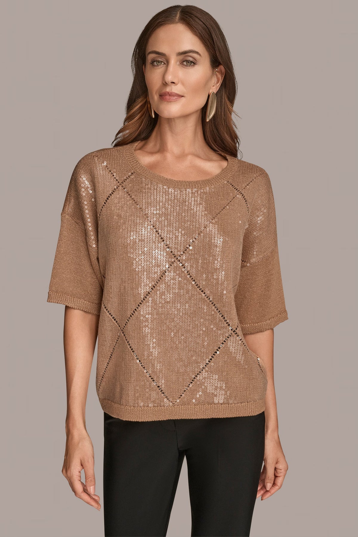 ELBOW-SLEEVE SEQUIN SWEATER