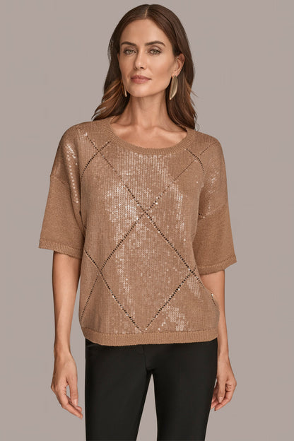ELBOW-SLEEVE SEQUIN SWEATER