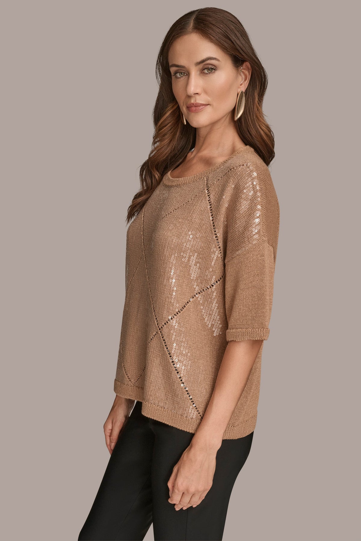 ELBOW-SLEEVE SEQUIN SWEATER