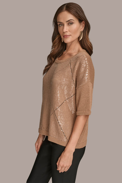 ELBOW-SLEEVE SEQUIN SWEATER