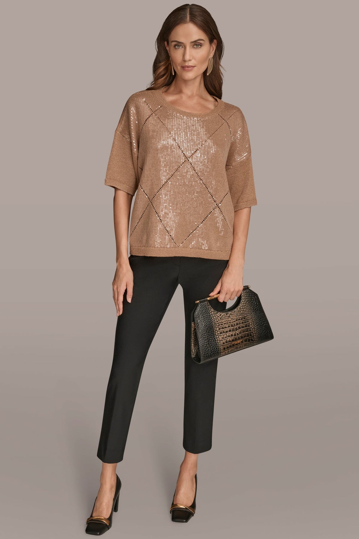 ELBOW-SLEEVE SEQUIN SWEATER