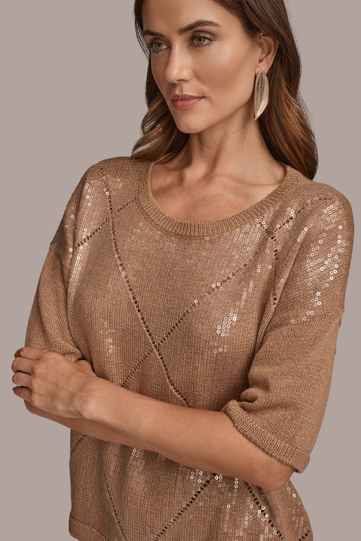 ELBOW-SLEEVE SEQUIN SWEATER