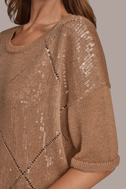 ELBOW-SLEEVE SEQUIN SWEATER