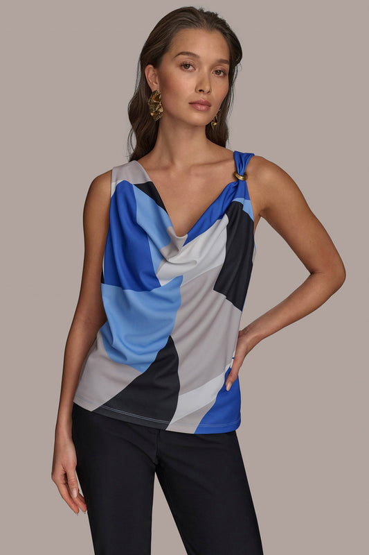 PRINTED COWL NECK TOP