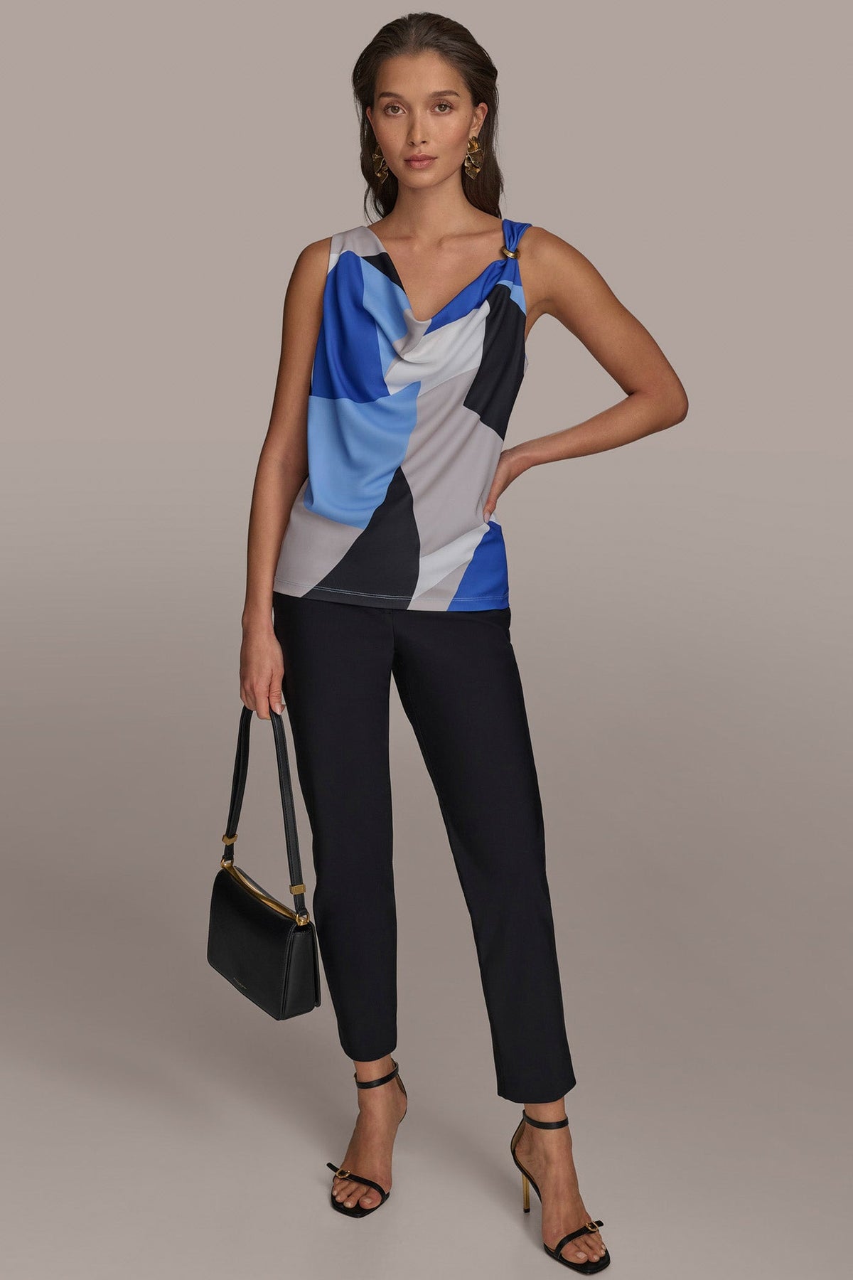 PRINTED COWL NECK TOP