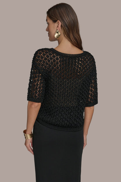 OPEN STITCH CREW NECK TOP