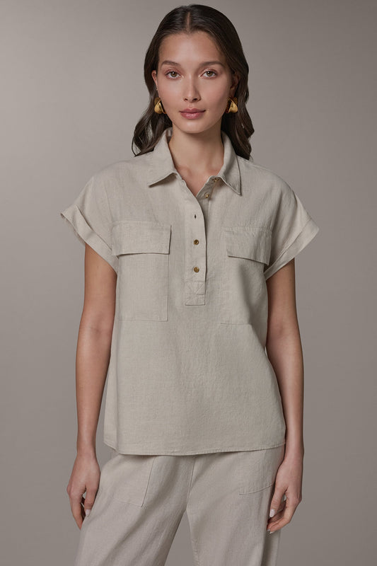 CAP SLEEVE CAMP SHIRT