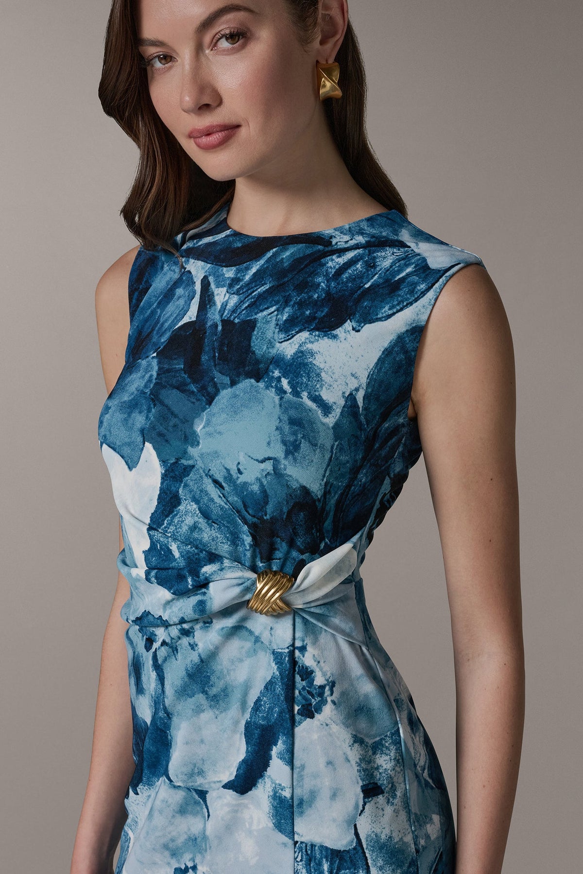 SLEEVELESS TWIST WAIST MIDI SHEATH